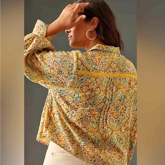 Anthropologie Tops - Pilcro yellow Pintuck Peasant blouse